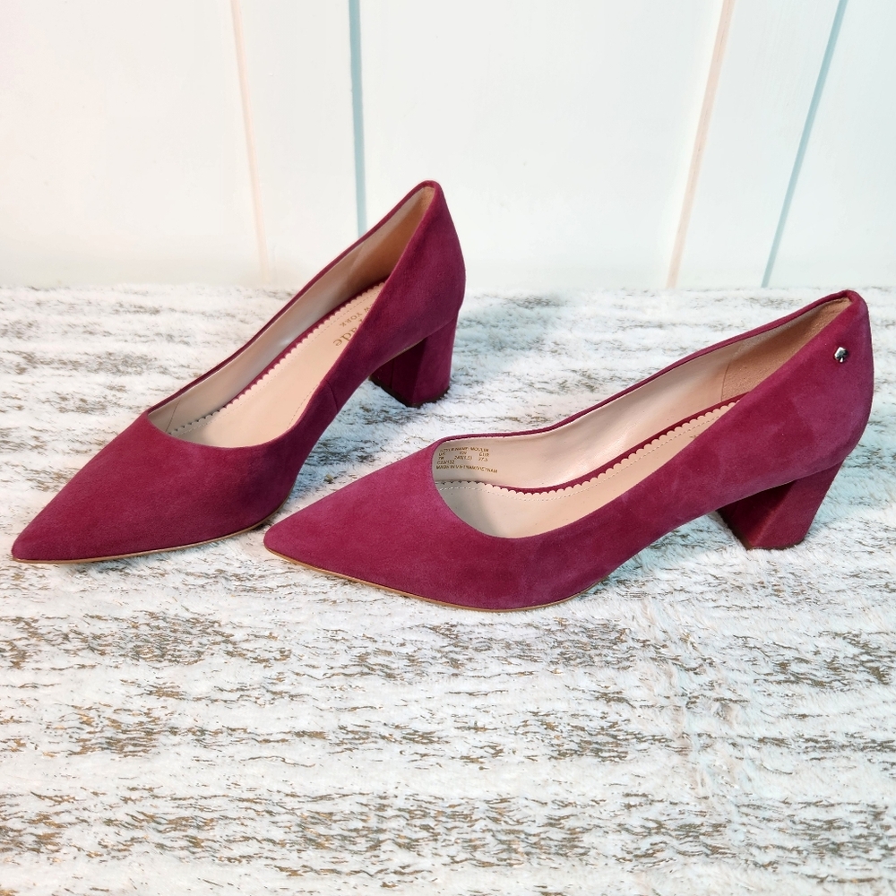 Kate Spade "Moulin" Fuschia Suede Pumps Block Heel Designer | Women's Size 7B - Picture 3 of 13